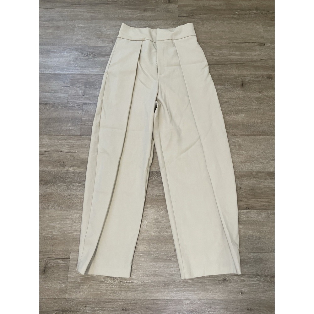 NWT Zara Studio Womens Size S Small Beige Wide Leg Pleated Trousers Barell